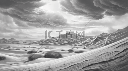 台风吹人插画图片_风吹的沙漠数字绘图