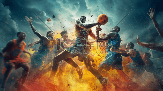 欧美篮球运动者运动主题多彩活力插画