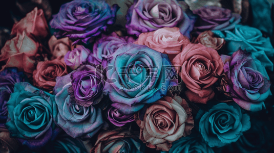 鲜花渐变插画图片_紫色和蓝色的渐变玫瑰插画