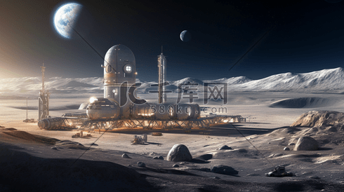 月球上的太空基地和建筑插画