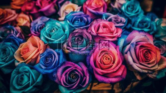 水彩蓝色紫色插画图片_紫色橘色和蓝色的玫瑰插画