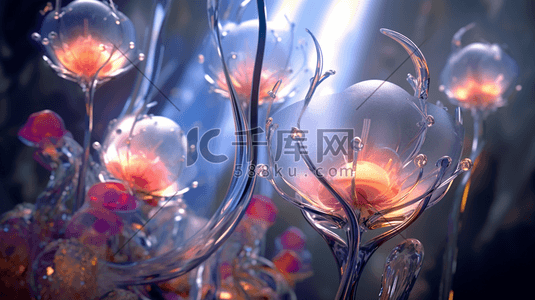 未来感玻璃质感花朵植物透明粉色花朵