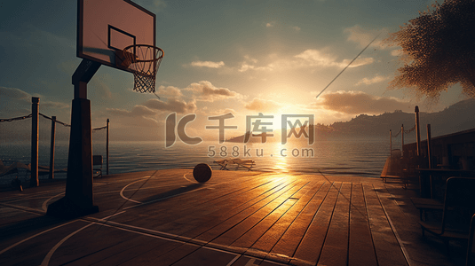 海滨篮球场插画