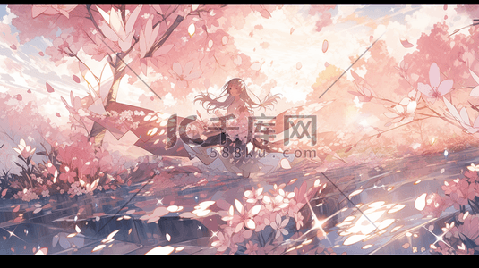 粉色樱花季节数字艺术插画