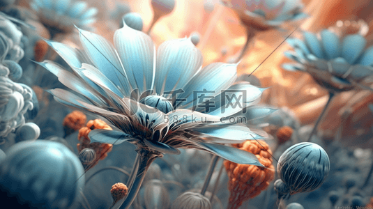 花卉植物花朵插画图片_蓝色花朵透明材质花卉植物数字艺术