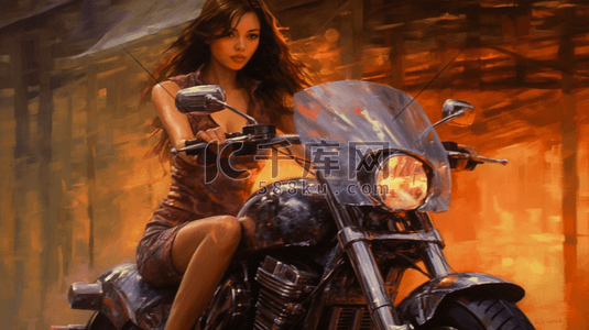 摩托车驾照海报插画图片_彩绘摩托车美女骑士