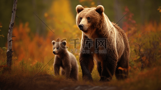 棕熊插画图片_棕熊和幼崽