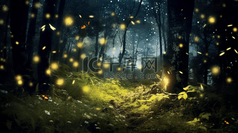 萤火虫在森林中飞舞