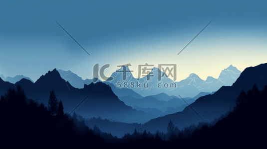山西省轮廓插画图片_白天蓝天下群山的轮廓