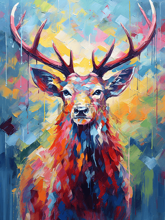 油画插画彩色麋鹿