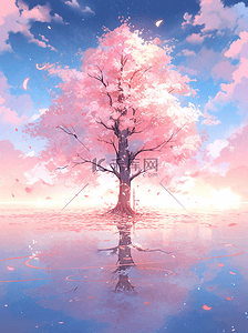 情人节树插画图片_唯美浪漫一棵粉色的树