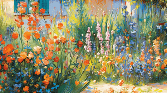 抽象花卉插画图片_油画风插画植物花朵花园场景