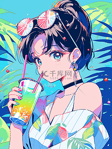 夏季时尚潮流插画图片_夏日多巴胺配色商业插画时尚女孩