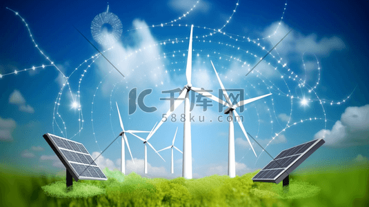 风力发电绿色环保插画图片_风力发电清洁能源概念