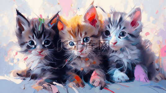 油画风插画动物小猫
