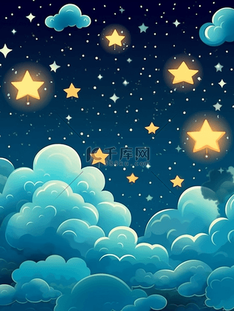 唯美可爱儿童卡通夜晚天空星云插画