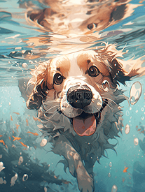 夏日宠物狗水下游泳插画