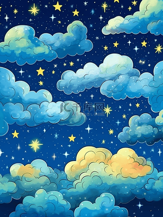 唯美可爱儿童卡通夜晚天空星云插画