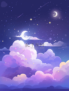 唯美梦幻儿童卡通夜晚天空星云插画