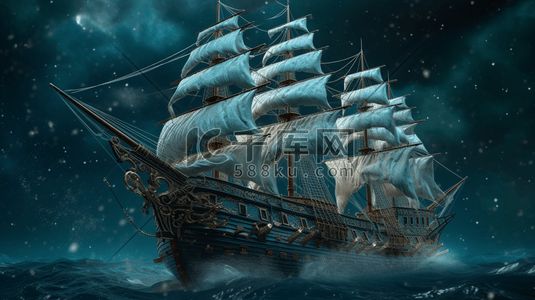 古典大海中的帆船