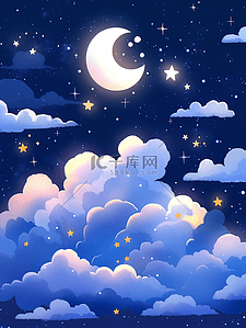 唯美梦幻儿童卡通夜晚天空星云插画