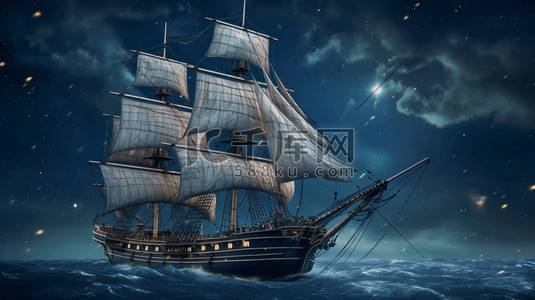 古典大海中的帆船