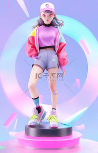 时尚潮流主图插画图片_时尚潮流多巴胺服饰女生