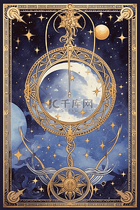 神秘国度插画图片_神秘寂静夜晚月相塔罗牌牌面插画