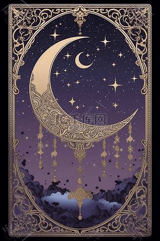 神秘寂静夜晚月相塔罗牌牌面插画