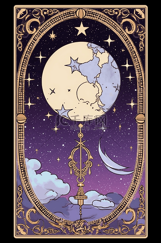 神秘寂静夜晚月相塔罗牌牌面插画