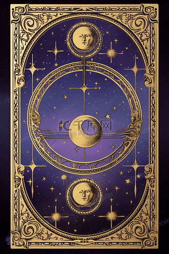 神秘寂静夜晚月相塔罗牌牌面插画