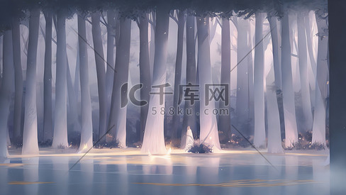 手绘树林风景唯美插画壁纸高品质8K