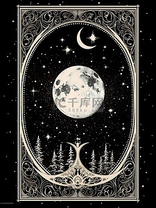 门帘图案插画图片_银色塔罗牌神秘星月图案神圣