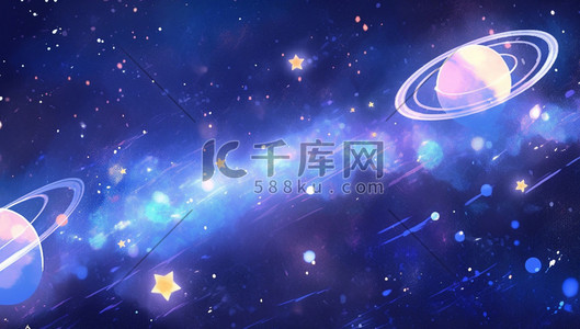 彩色手绘云层插画图片_唯美手绘梦幻星球星空插画