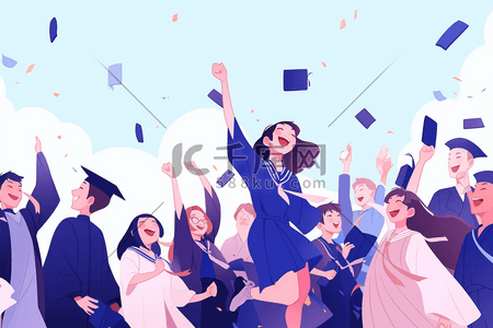 毕业典礼插画图片_毕业季学生庆祝毕业群像扁平插画