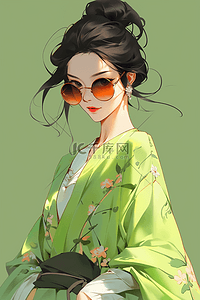 ai绘画人物插画图片_国潮多巴胺绿色汉服女孩人物插画