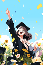 毕业季女孩举手庆祝毕业扁平插画