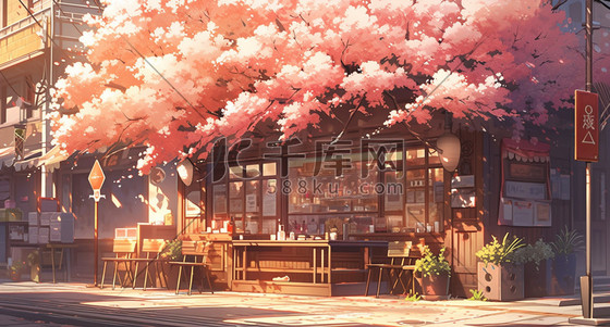 樱花壁纸插画图片_樱花盛开的美丽街道