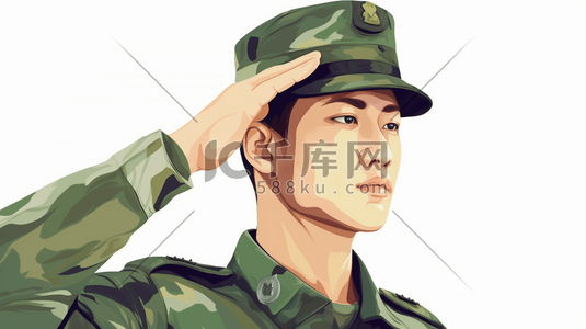 国防教育插画图片_年轻的军人肖像插画