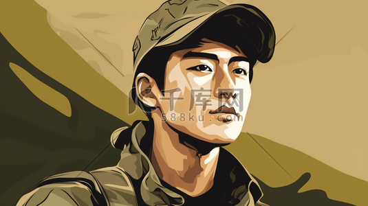 坚固的插画图片_年轻的军人肖像插画