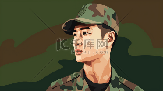 国防教育插画图片_年轻的军人肖像插画