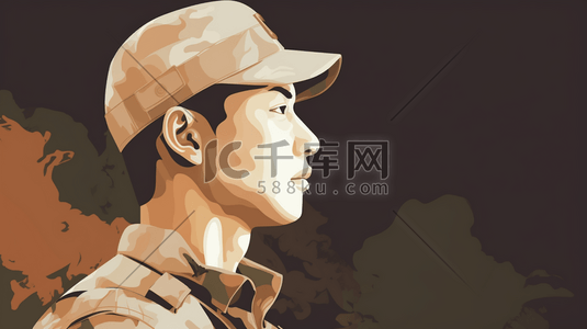 坚固的插画图片_年轻的军人肖像插画