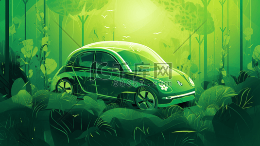 汽车绿色出行插画图片_新能源汽车绿色低碳