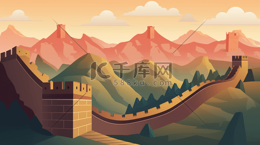 防御堡垒插画图片_中国古代万里长城