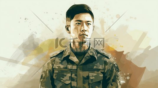 国防教育插画图片_年轻的军人肖像插画