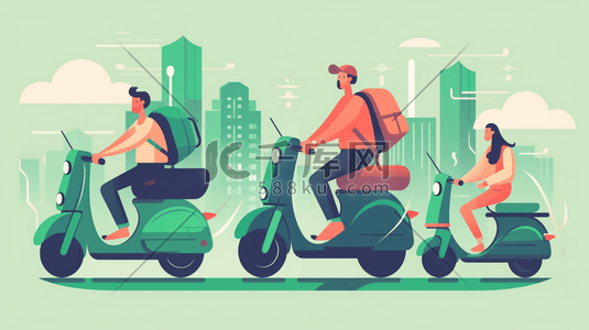 汽车绿色出行插画图片_低碳绿色出行城市交通