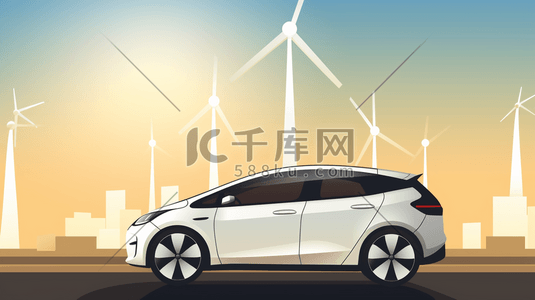 低碳绿色能源插画图片_新能源汽车绿色低碳