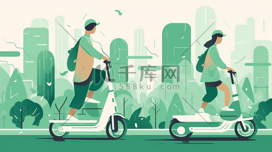绿色低碳出行插画图片_低碳绿色出行城市交通