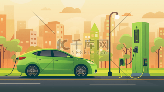 低碳绿色能源插画图片_新能源汽车绿色低碳