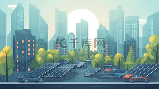 城市环保插画图片_新能源汽车生态城市